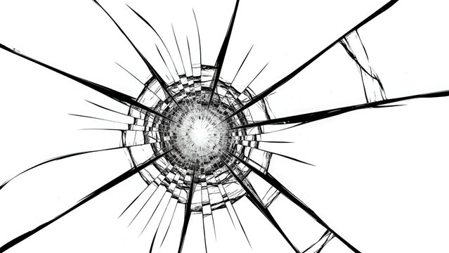 Shattered Glass Texture with Radial Cracks on White Background