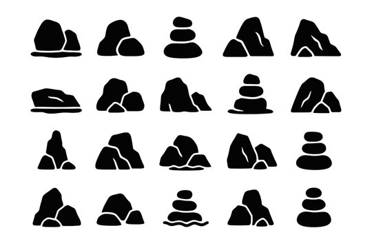 Minimalist silhouette collection of stacked rocks and stones