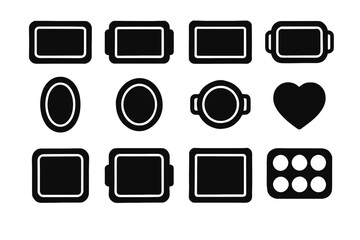 Black silhouette icons of various shapes including heart and ovals on white background