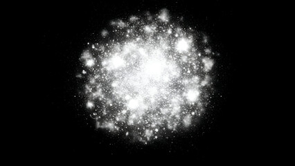White glowing dust explosion on black background abstract