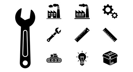 Obraz premium Industrial tools and symbols collection for manufacturing and engineering design