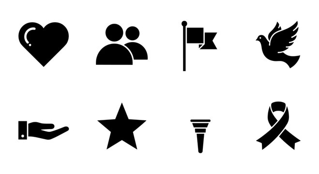 Silhouette icons: love, unity, peace, hope, giving, inspiration