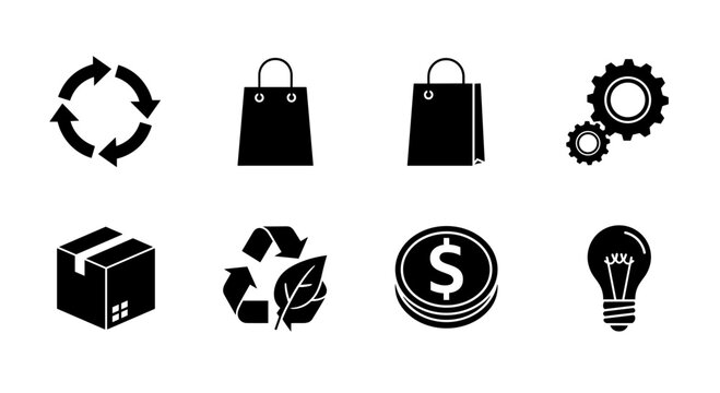 Silhouette icons for eco-friendly shopping and sustainable practices