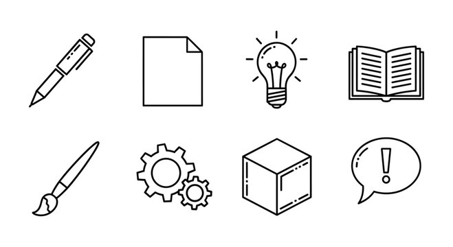 Set of linear icons for creativity and innovation in design and communication