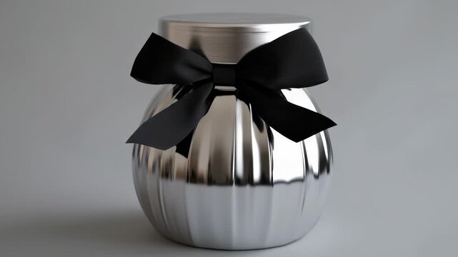 A decorative vase wrapped with a black ribbon, suitable for various occasions and events