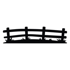 Fototapeta premium Rustic wooden fence silhouette with grass on white background