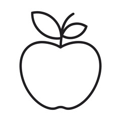 Minimalist line art icon of an apple with a stem and two leaves graphic isolated on white background