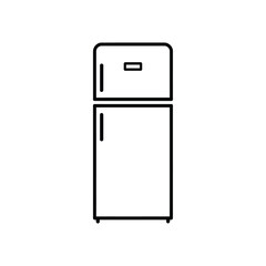 Simple line art icon of a two door refrigerator freezer appliance