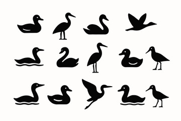 Obraz premium Silhouette collection of various waterfowl and bird species