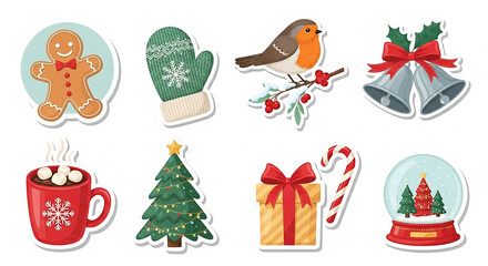 Christmas Holiday Stickers Collection with Festive Winter Elements