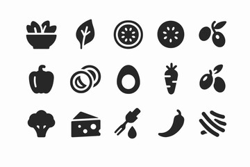 Fototapeta premium Collection of vegetable and food icons: leaf, pepper, cheese, and more