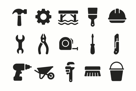 Silhouette icons of construction and hand tools for diy projects