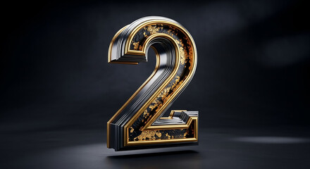 Elegant Black and Gold Number Two on Dark Background