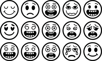 Collection of hand drawn cartoon emoji faces