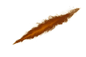 Brown color powder explosion on white background. Colored cloud. Colorful dust explode. Paint Holi.