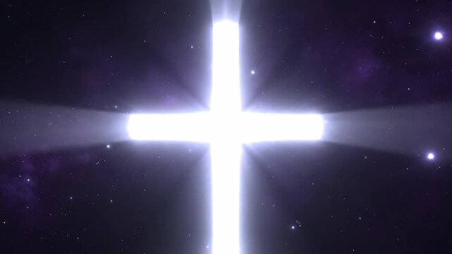 Bright glowing cross against a cosmic backdrop conceptual religious symbol