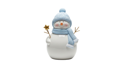Festive snowman with blue hat and scarf isolated PNG, winter holiday decoration for Christmas and New Year designs