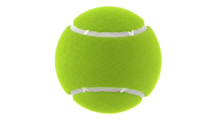 Bright green tennis ball PNG isolated on transparent background, sports equipment for recreation and competitive play