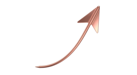Copper arrow pointing up isolated PNG, growth and success concept for business presentations and marketing materials
