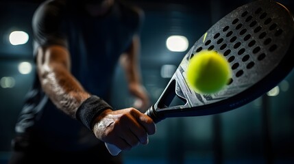 Padel Racket Close-Up Striking Fast Ball