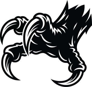 Stylized black silhouette of a fierce monster or bird claw with sharp, curved talons, for graphic design use