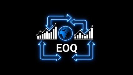 EOQ concept with glowing arrows and global data flow on black background Keywords: EOQ, Economic Order Quantity, inventory management, supply chain, logistics, business, finance - Powered by Adobe