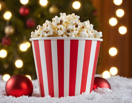 christmas decoration on red background with popcorn