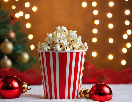 christmas decoration on red background with popcorn