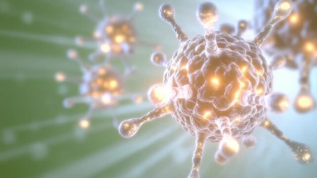 Microscopic Invaders: An abstract representation of a virus, its intricate structure illuminated with vibrant detail, evoking a sense of scientific intrigue.