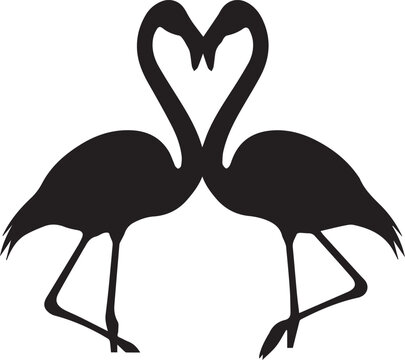 Romantic flamingo couple forming heart shape silhouette for love and valentines day celebration