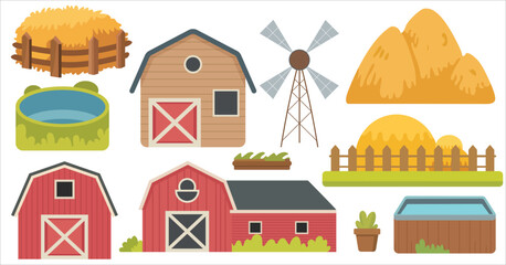 set of farm animals and house