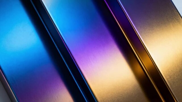 Medium shot of anodized steel panel displaying vibrant color shifts and smooth matte texture emphasizing advanced metal finishing techniques.
