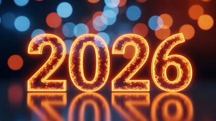 Glowing 2026 new year celebration with bokeh lights background
