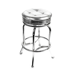 Retro chrome bar stool with tufted silver seat on black background