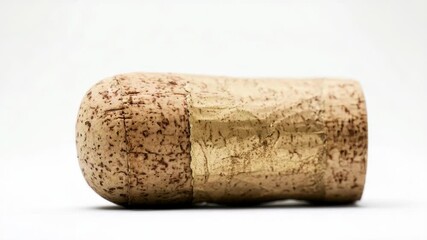 A close-up shot of a single cork on a white background, suitable for use in designs related to wine, packaging, or everyday objects