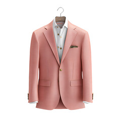 Elegant peach blazer with striped shirt and pocket square