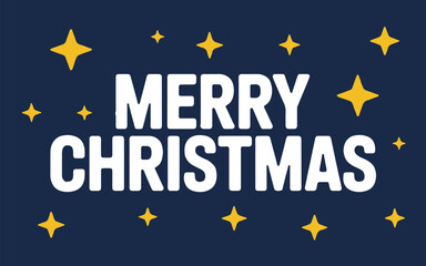 Merry christmas text in white with yellow stars on a dark blue background festive holiday design
