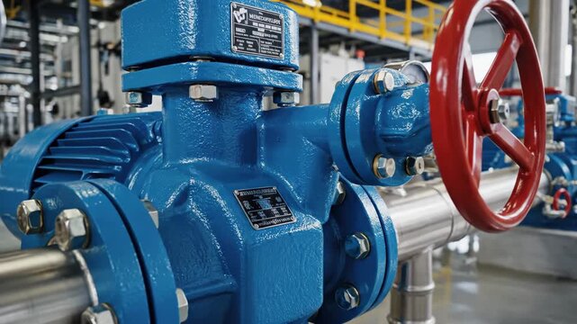 Industrial Pipe System with Valves and Gauges in a Factory Setting