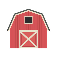 Concept country house red modern farm barn building with closed doors cartoon vector Illustration on a white background