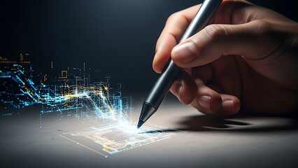 Hand drawing digital technology concept with a stylus pen