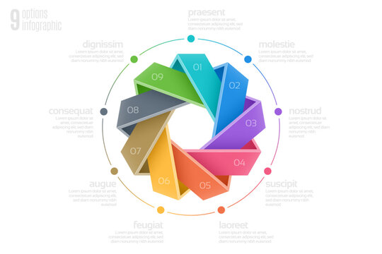 Circular diagram template with 9 options, infographic vector illustration.