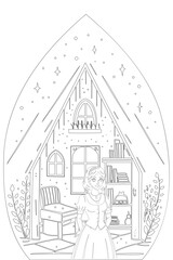 Snow White Cleaning The Cottage Coloring Book Page