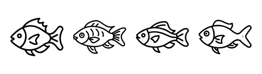 Cute fish drawing vector illustration, simple fish outline design for kids coloring page, line art fish