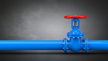 Industrial Water Pipe with Red Valve and Blue Connection