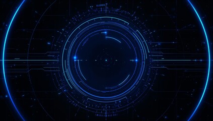 Modern technology background with glowing blue circuitry and HUD elements for futuristic designs, presentations, and tech industry projects