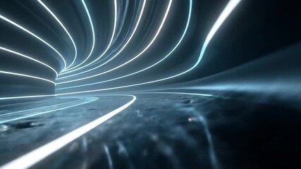 Abstract futuristic tunnel with neon glowing lines and digital light effects - Powered by Adobe