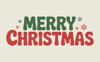 A festive merry christmas greeting with green and red text and snowflake accents on a cream backdrop