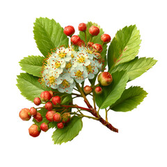 Delicate white flowers and red berries on a dark background