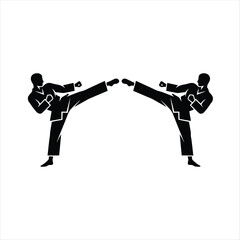 Karate Kick Illustration Black Silhouette, Martial Arts Graphic Design, Combat Sport Vector, Fighting Position, Fitness, Training