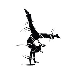 Karate Handstand Silhouette Illustration, Martial Arts Acrobatics, Combat Sport Vector, Black and White Graphic for Design